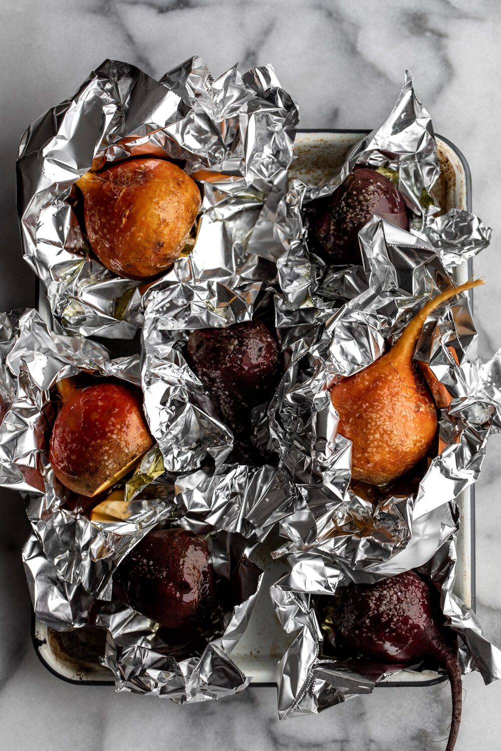 roasted beets wrapped in aluminum foil