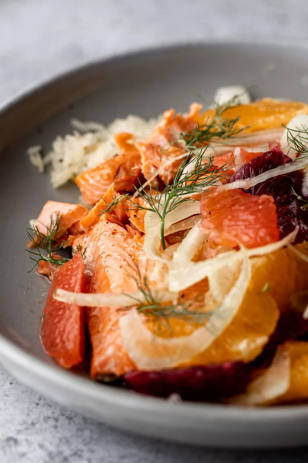 Roasted Salmon with Winter Citrus Salad and Brown Butter over Crispy Rice