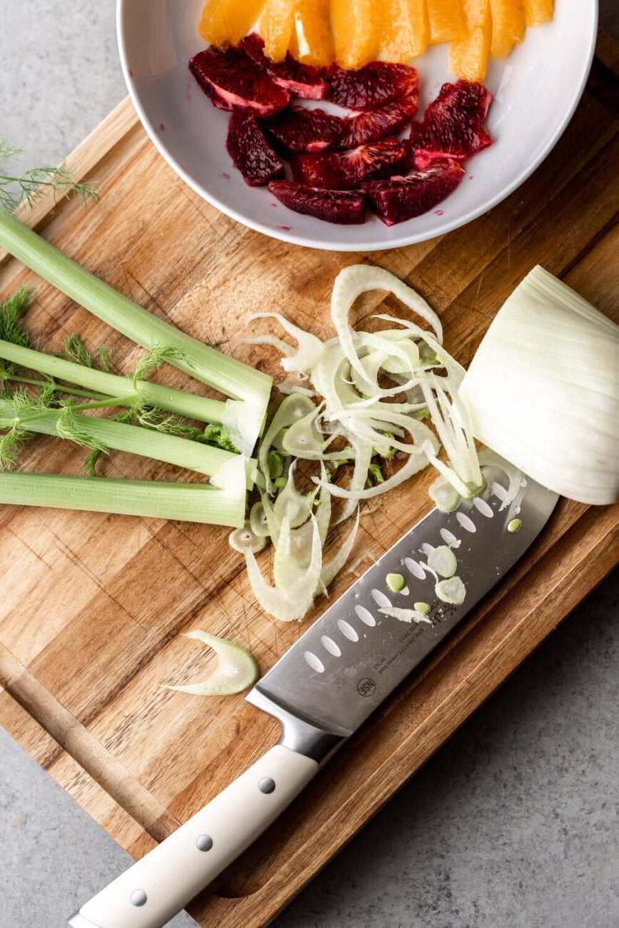 thinly sliced fennel and citrus.