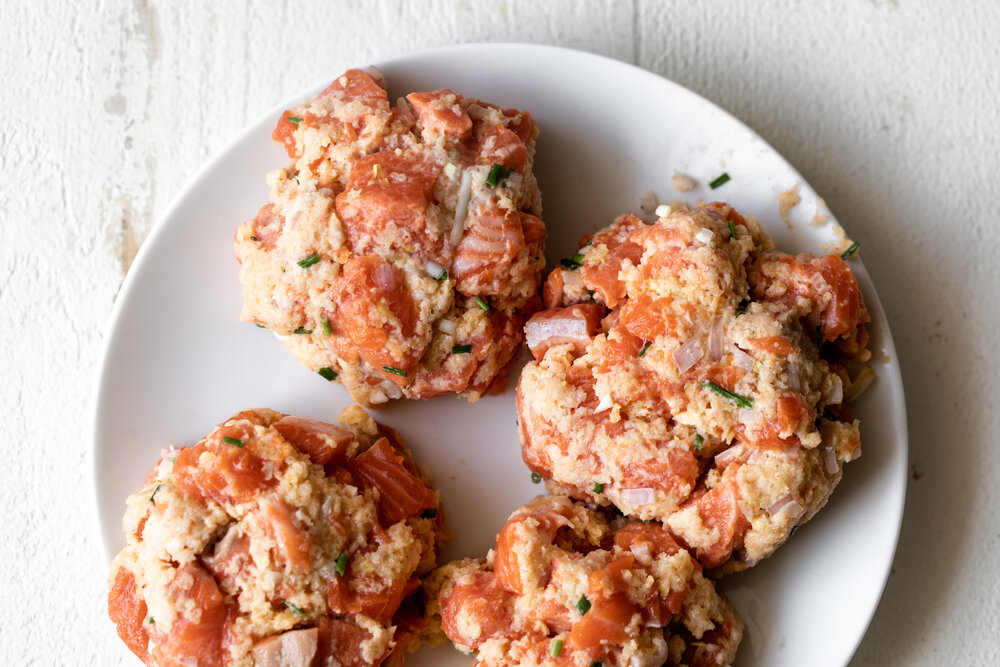 raw Salmon Cakes formed 