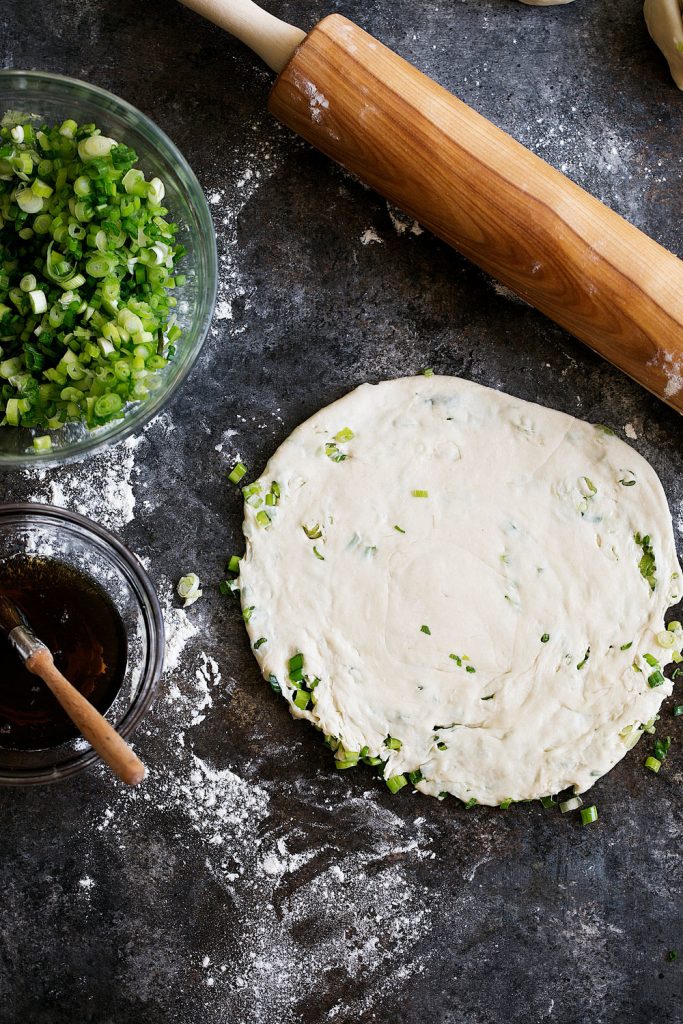 Chinese-style scallion pancake dough re-rolled outstep 5