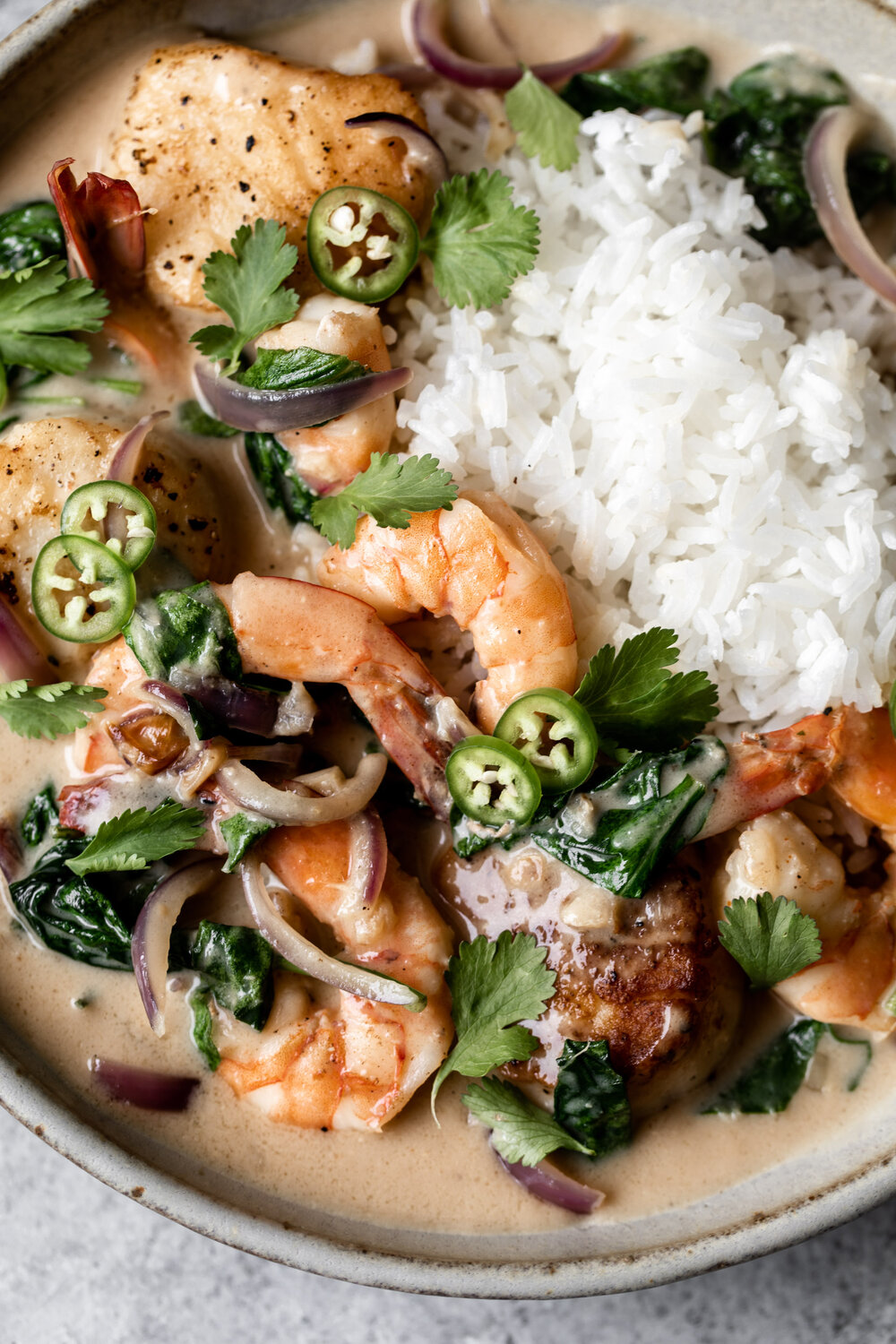 Sautéed shrimp and scallops served in a tangy miso lime coconut sauce over jasmine rice recipe