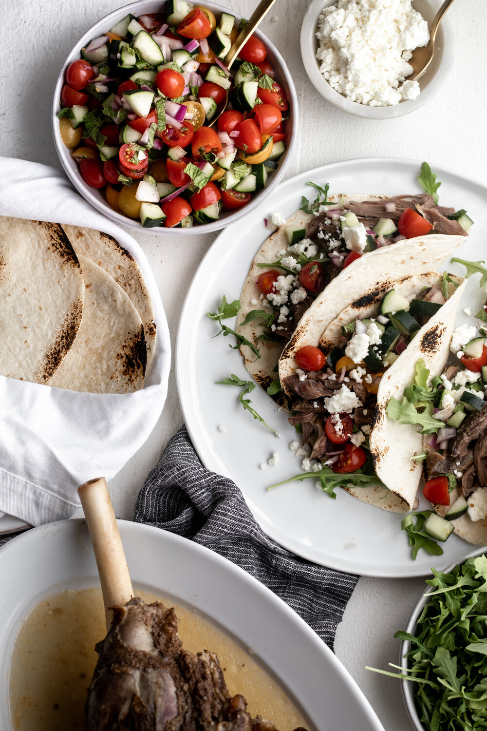 Shawarma-Spiced Roast Pulled Lamb Leg Tacos