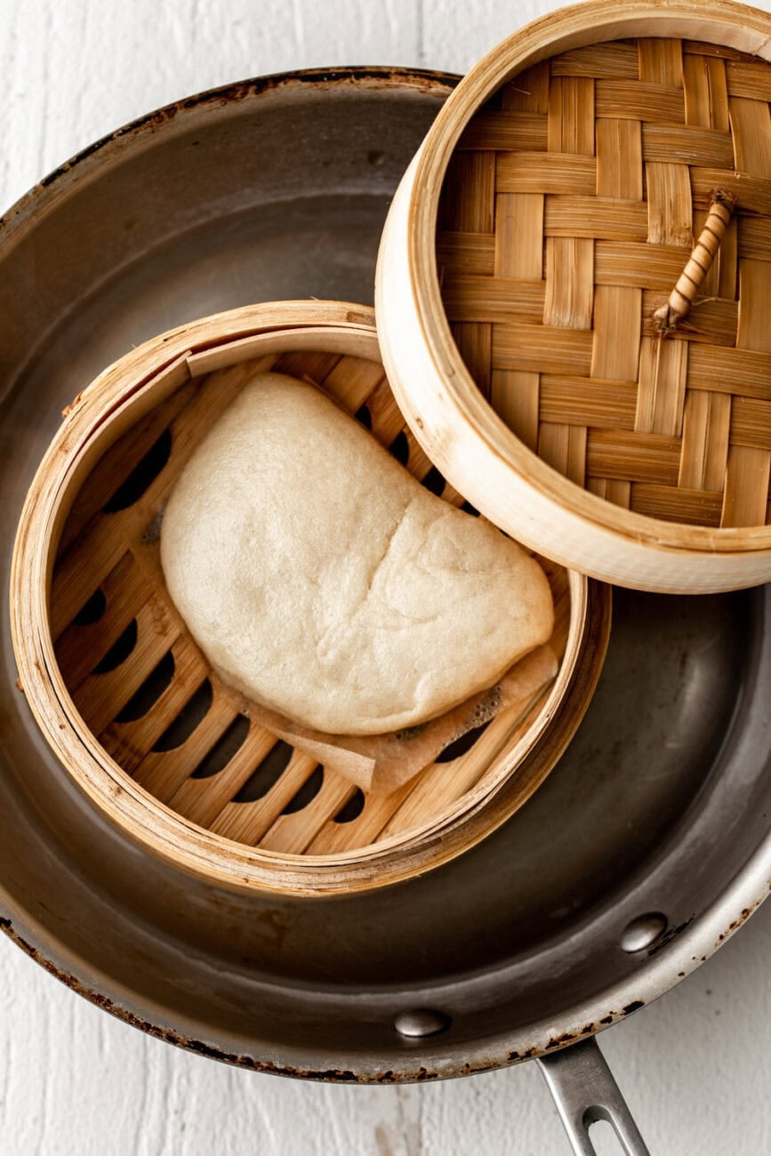 Steamed bao buns cooling.