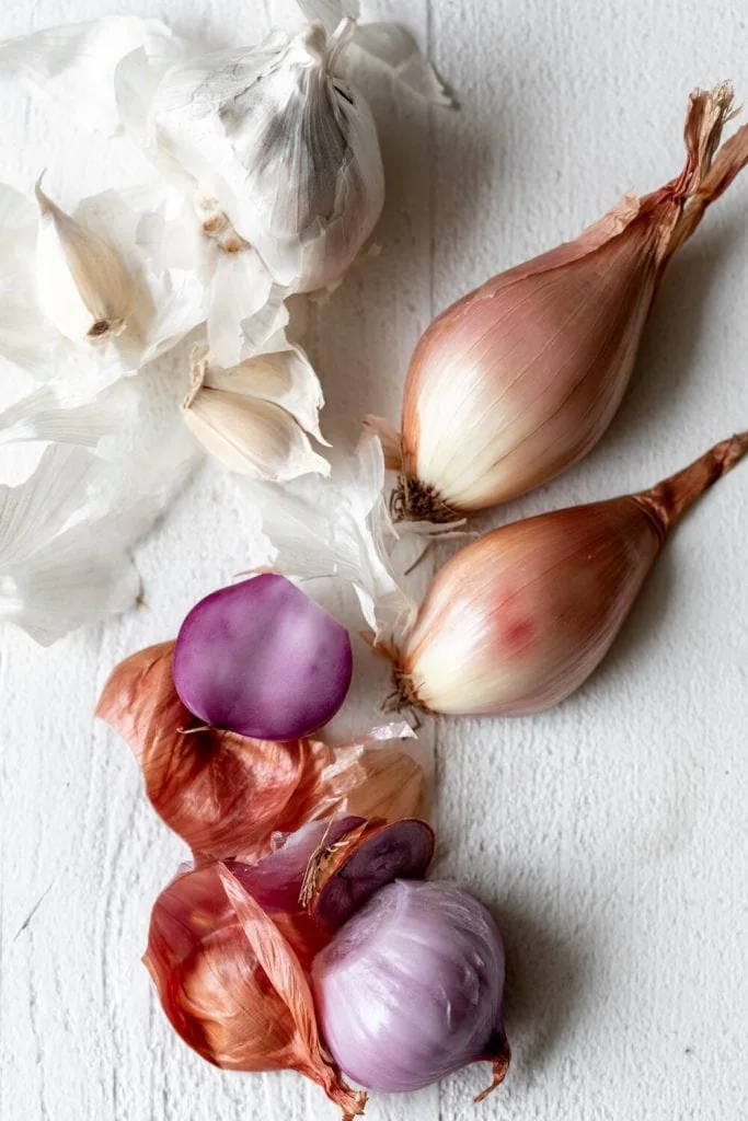 peeled shallots and garlic 