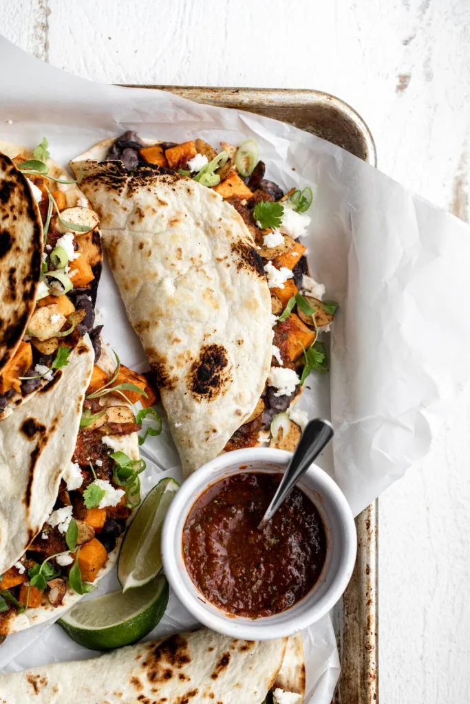 Sweet Potato and Black Bean Tacos with Chili Lime Almonds