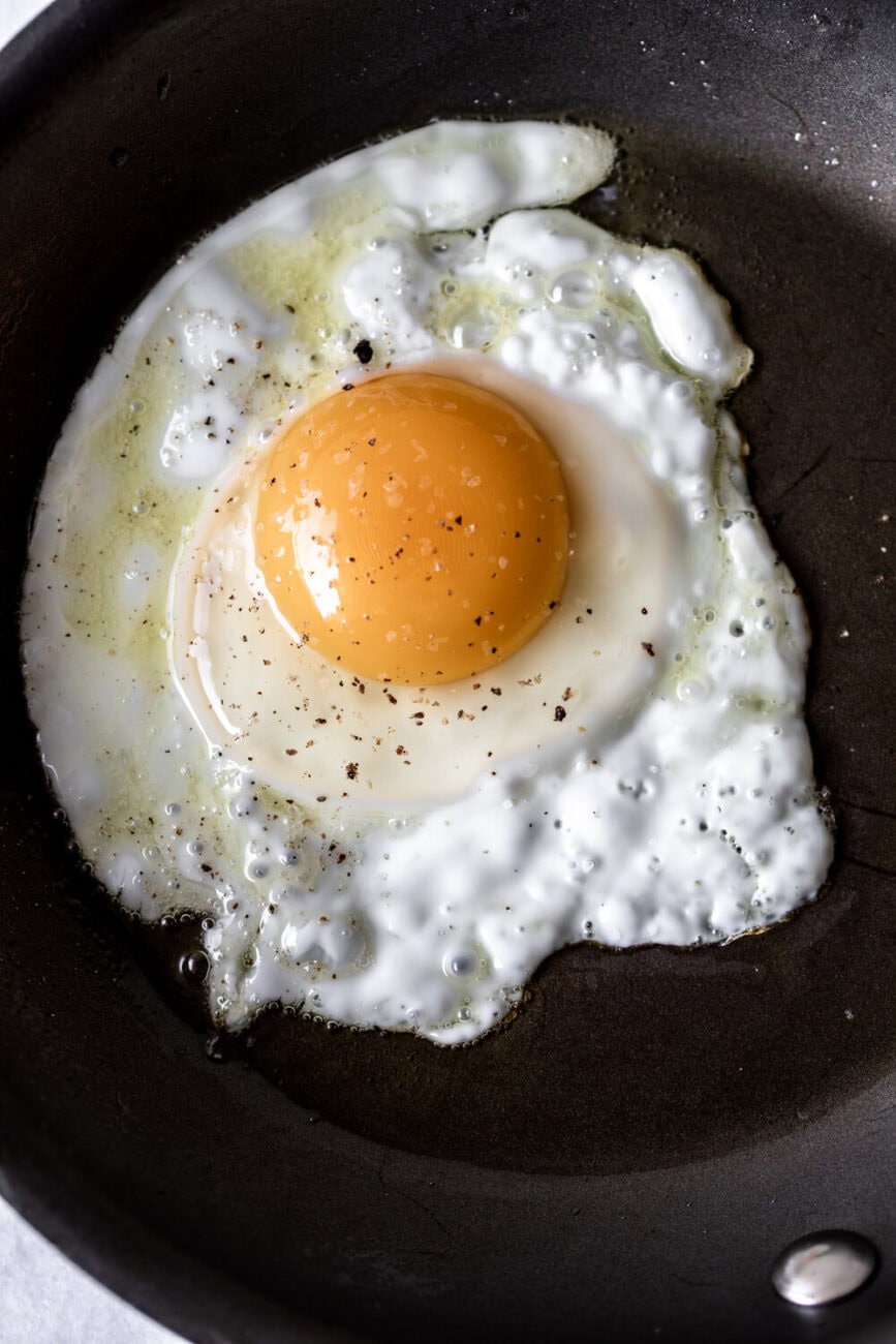 fried egg in skillet.