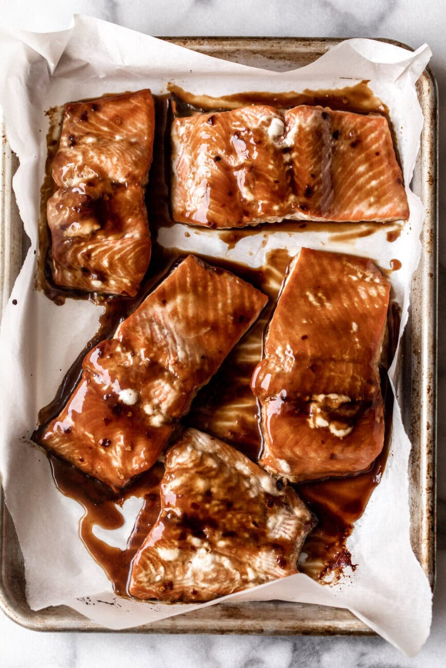 teriyaki salmon filets.