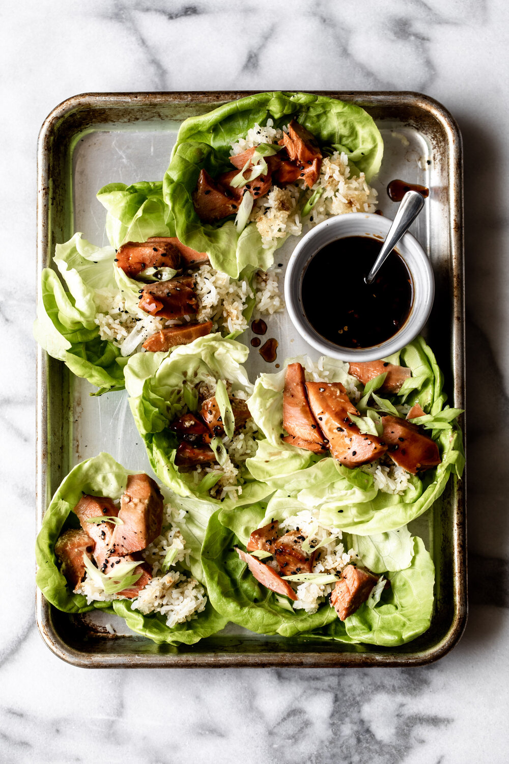 Sweet and Spicy Teriyaki Salmon Lettuce Wraps