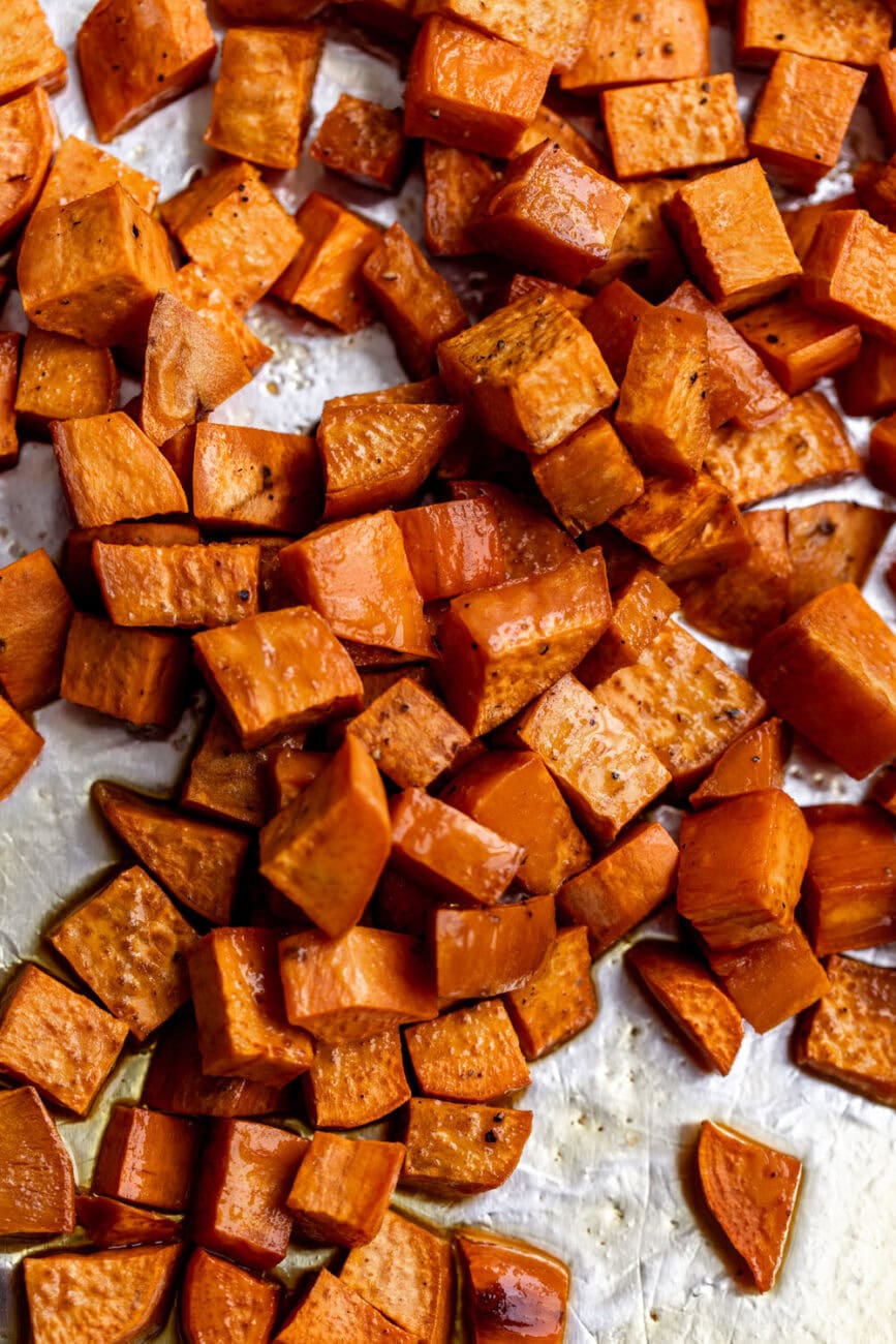 roasted diced sweet potatoes.