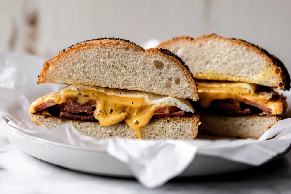 Taylor ham egg and cheese halved