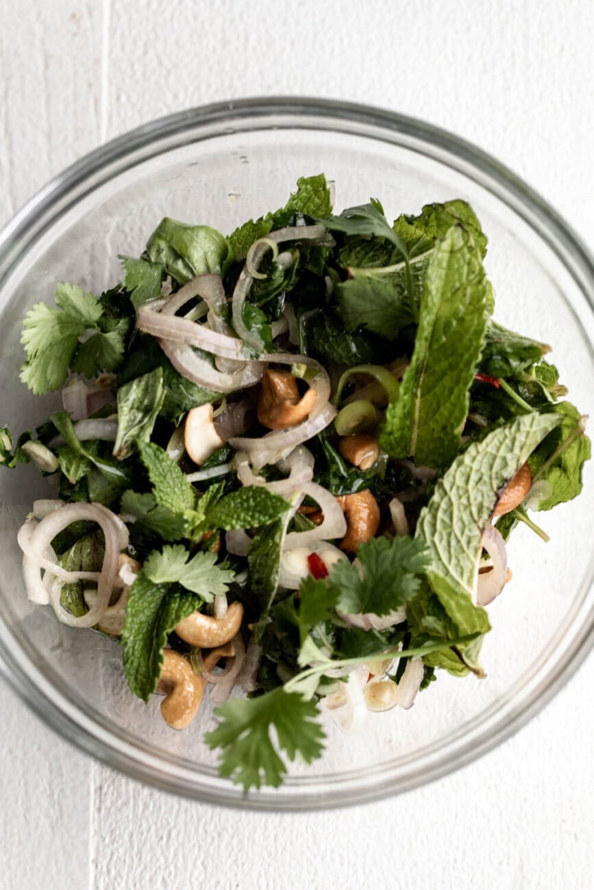 Thai Fried Red Snapper herb salad.