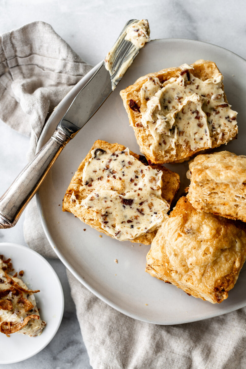 Tomato Irish Soda Bread Dinner Rolls with Fried Shallot Butter 