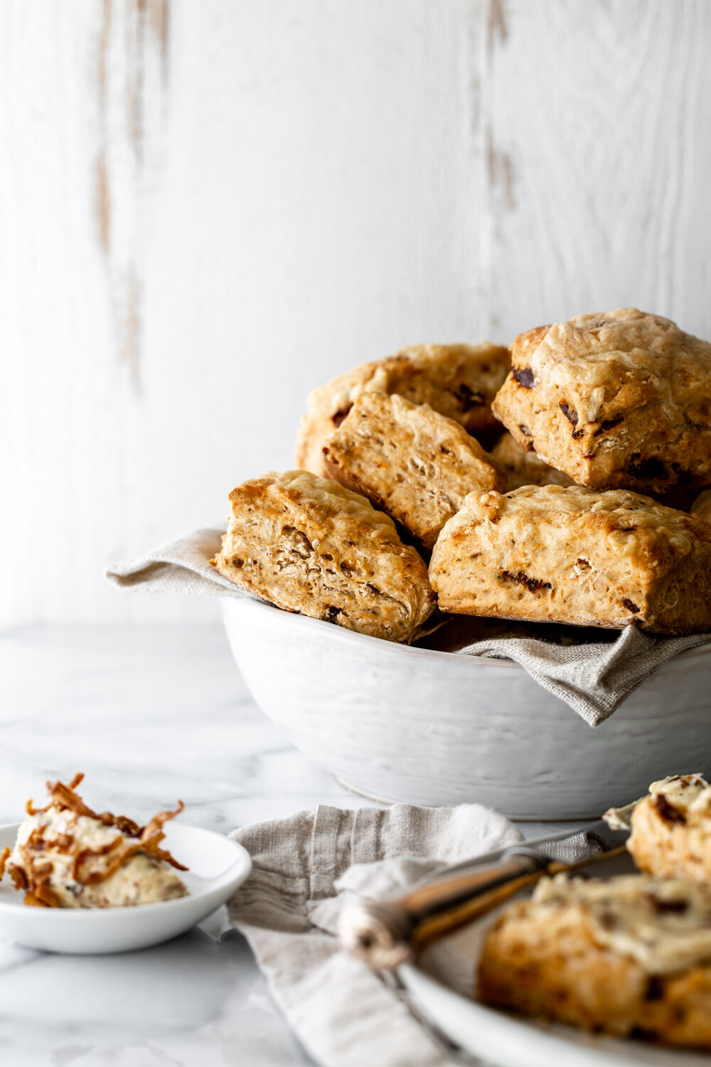 Tomato Irish Soda Bread Dinner Rolls with Fried Shallot Butter recipe 