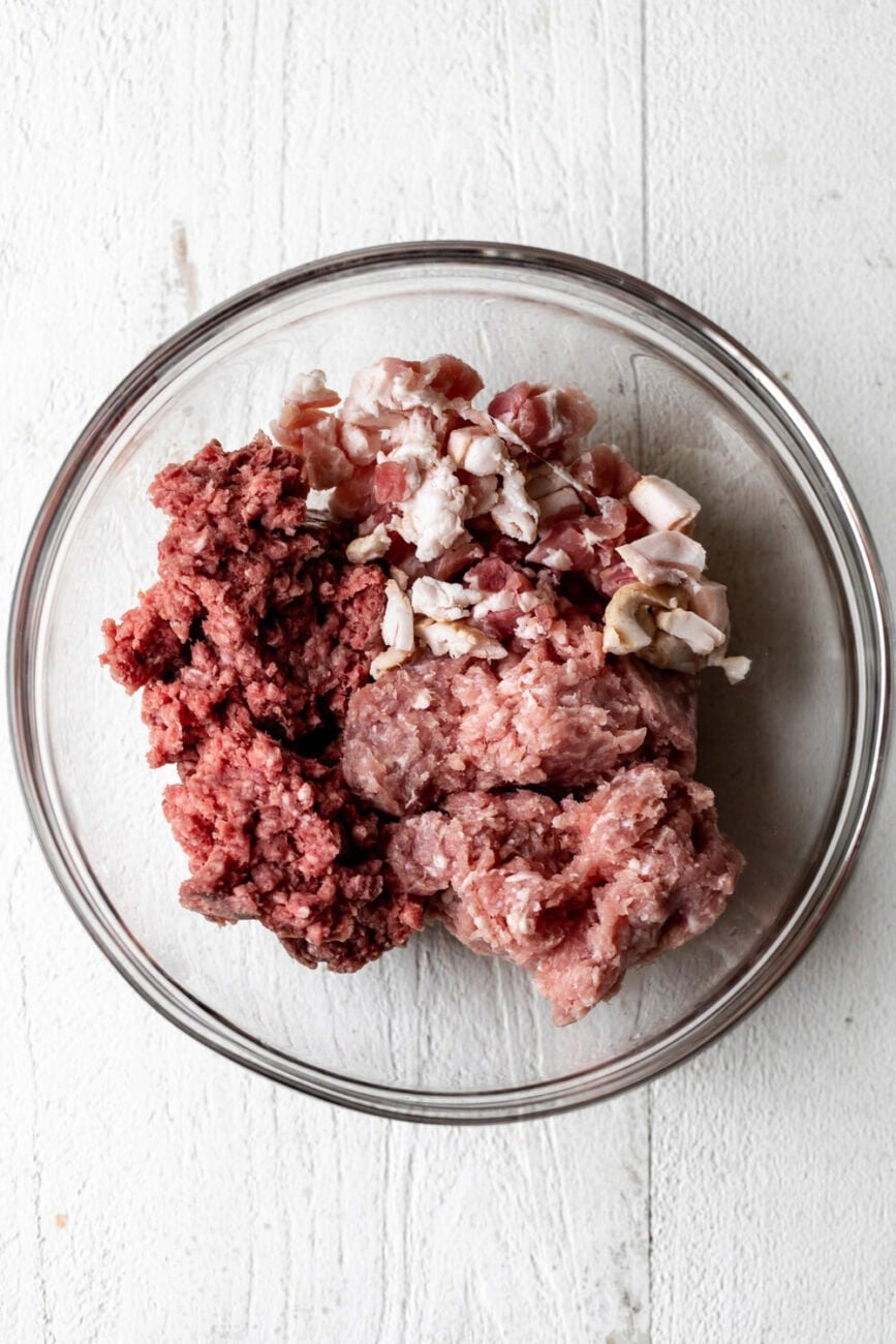 Triple Play Burger with Bacon, Pork & Beef.