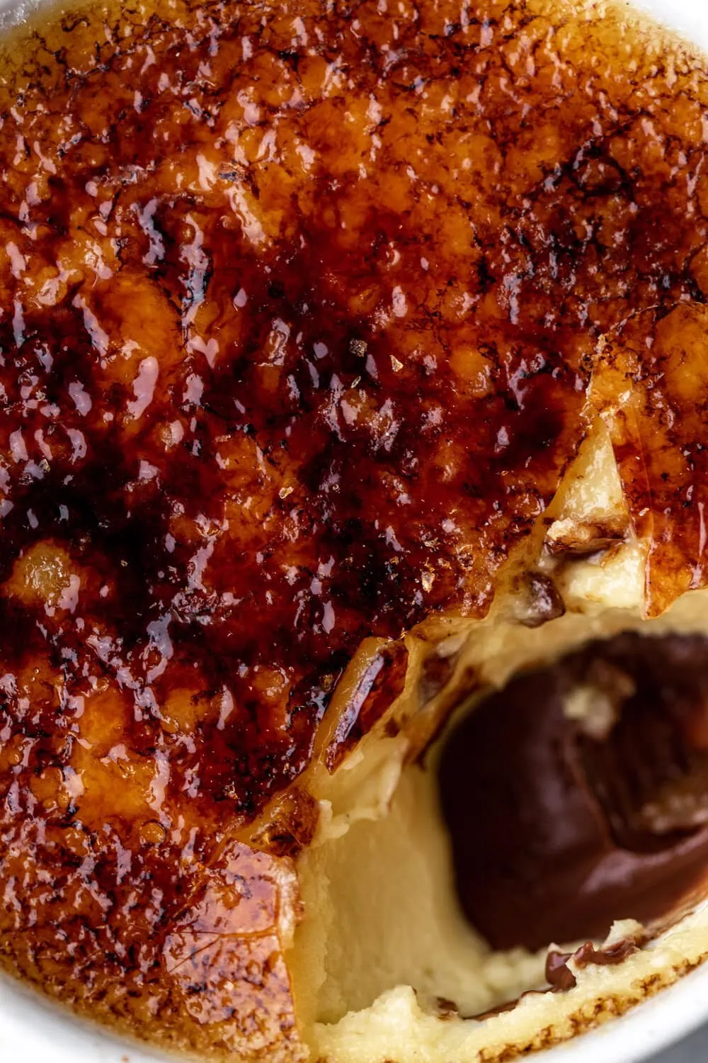 Tuxedo creme brulee with chocolate ganache vanilla custard and torched sugar