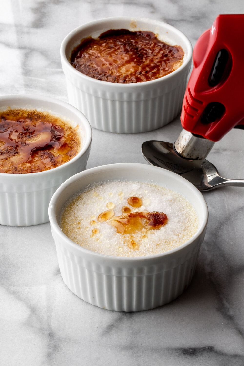 Tuxedo creme brulee with kitchen torch