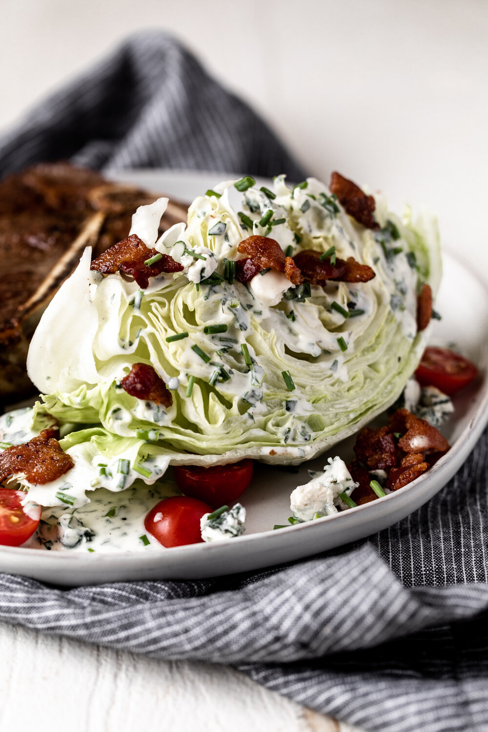 Wedge Salad with Herb Buttermilk Dressing and steak