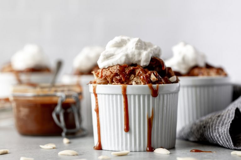 Individual Almond Croissant Bread Pudding Cooking with Cocktail Rings