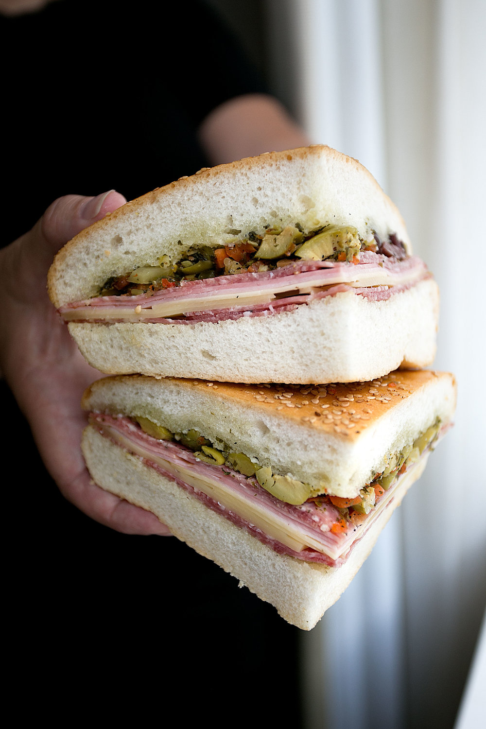 stacked muffaletta sandwich central grocery New Orleans louisiana