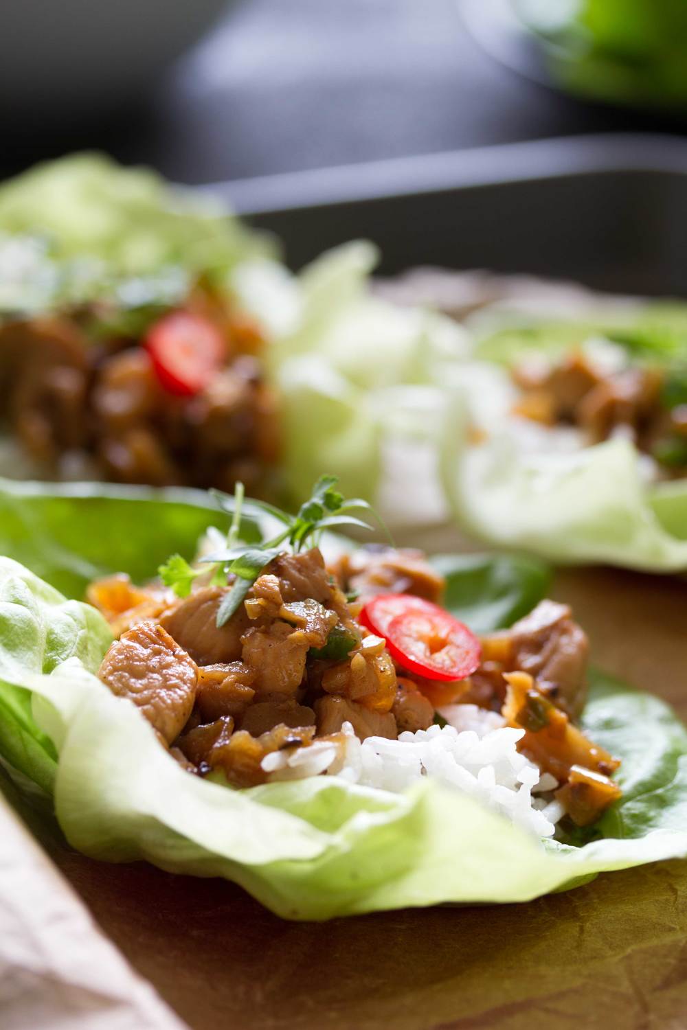 Asian-Inspired Chicken Lettuce Wraps with rice recipe