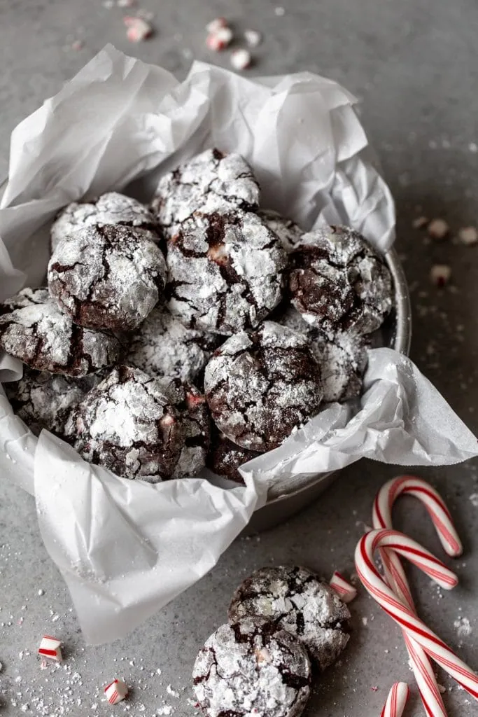 Chocolate Peppermint Crinkle Cookies