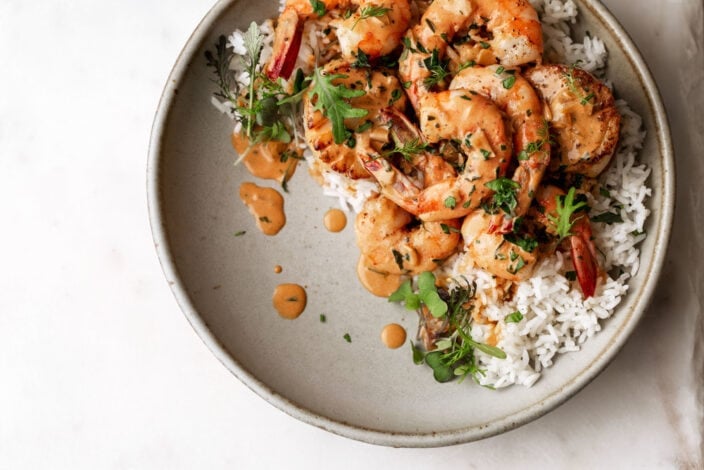 creamy seafood sauce over shrimp and scallops recipe.