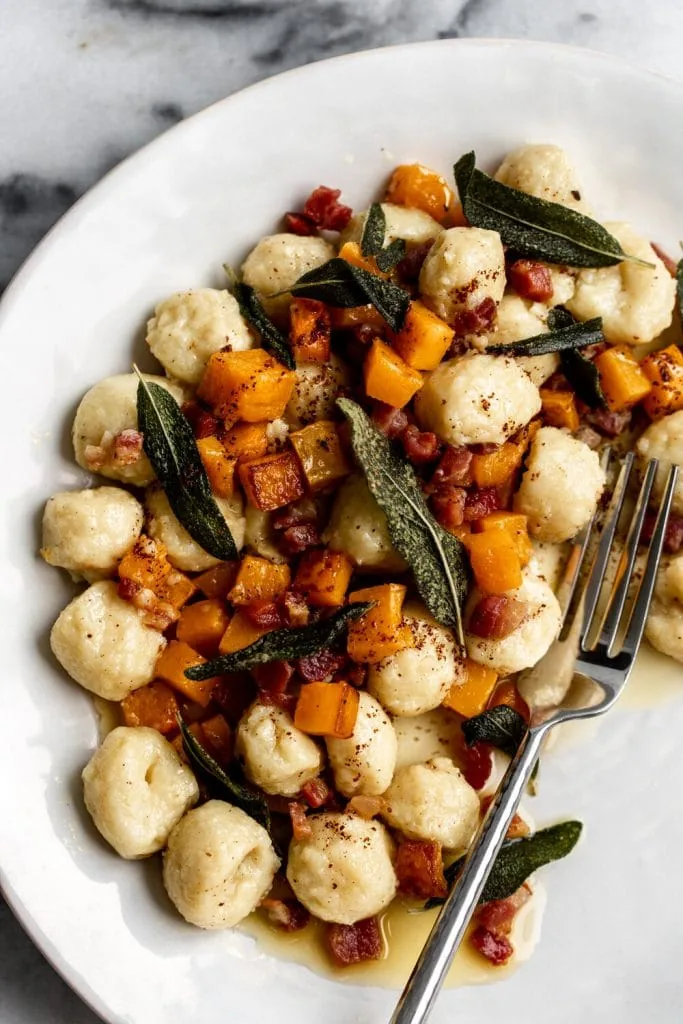 Fall vegetable Gnocchi with Butternut Squash, Brown Butter, Pancetta & Sage