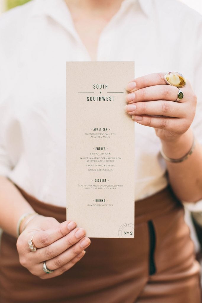 create dinner south by southwest dinner menu.