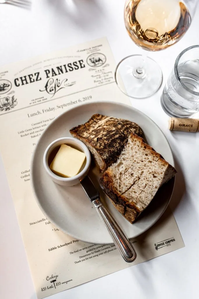 bread basked on menu from cafe chez panisse Berkeley, California 
