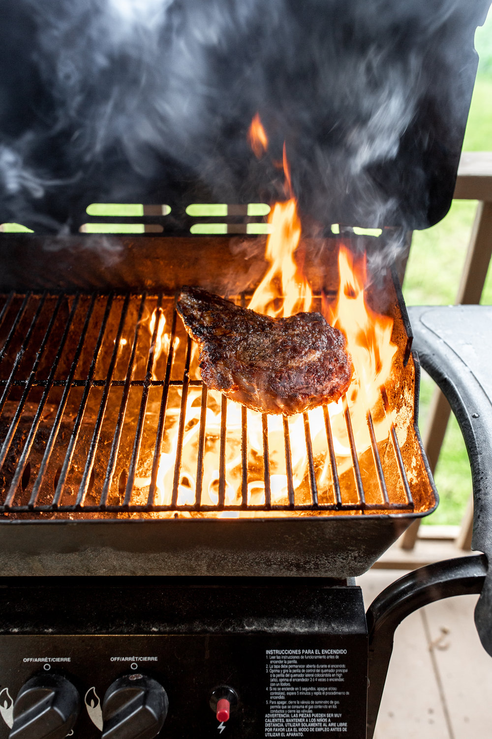 five marys farm cooked on grill with flames