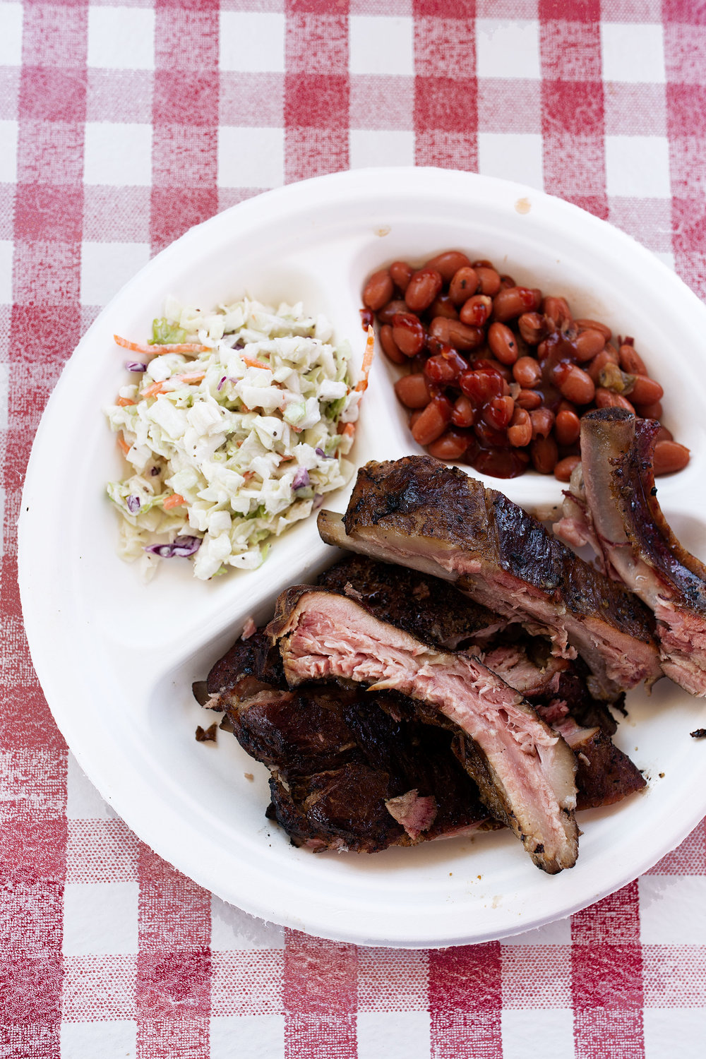 smoked pork ribs beans and coleslaw