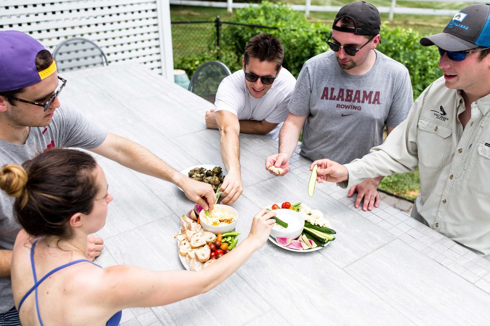 eating at the outdoor bar cooking with cocktail rings