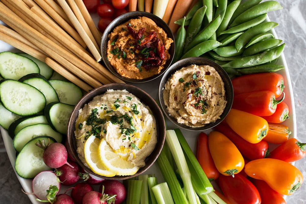 closeup hummus trio