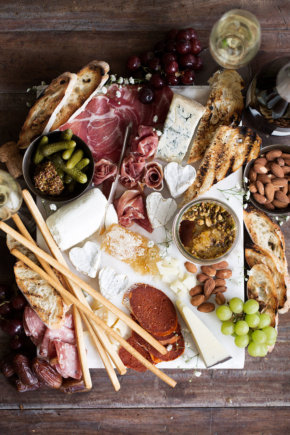 valentine's day cheese and charcuterie board