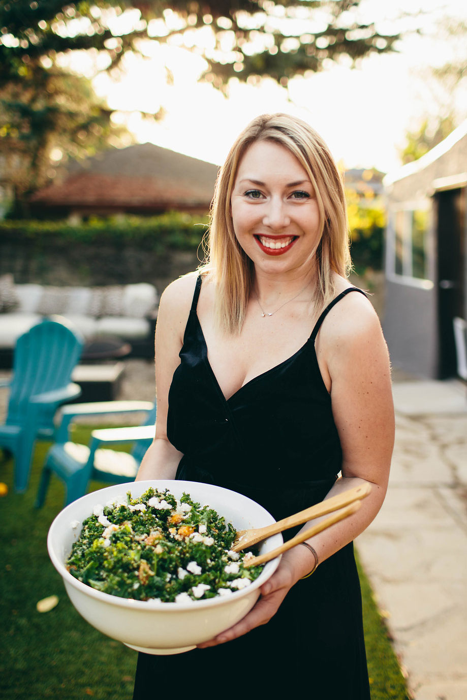 holding salad bowl