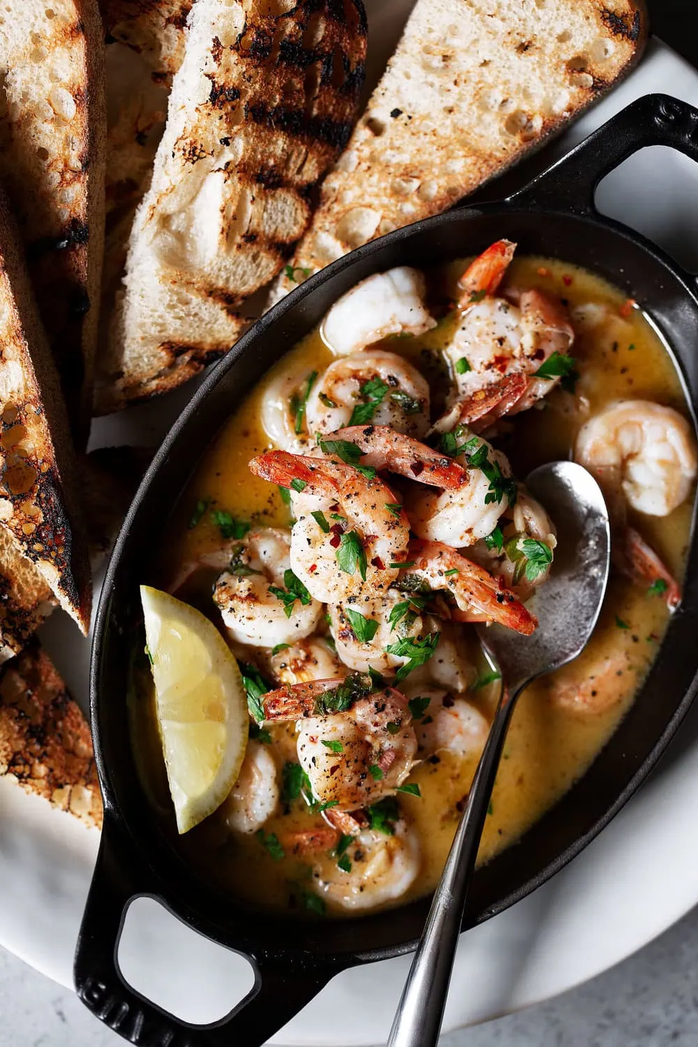 Shrimp Scampi Toasts recipe with white wine butter sauce