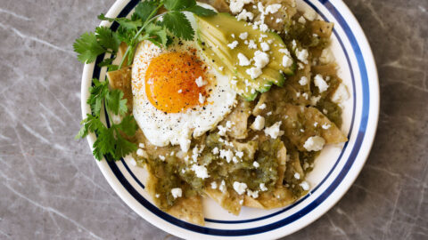 chilaquiles verdes with a fried egg recipe.