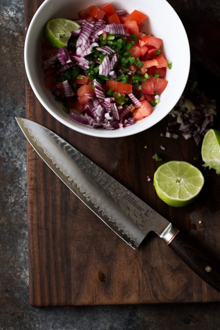 pico de gallo ingredients with red onion.