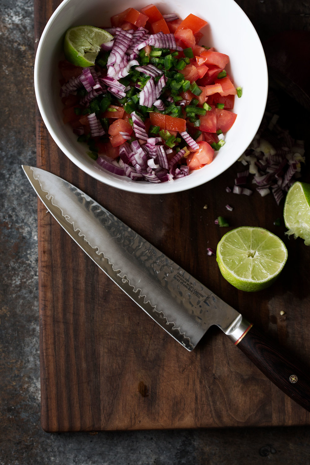 pico de gallo ingredients with red onion