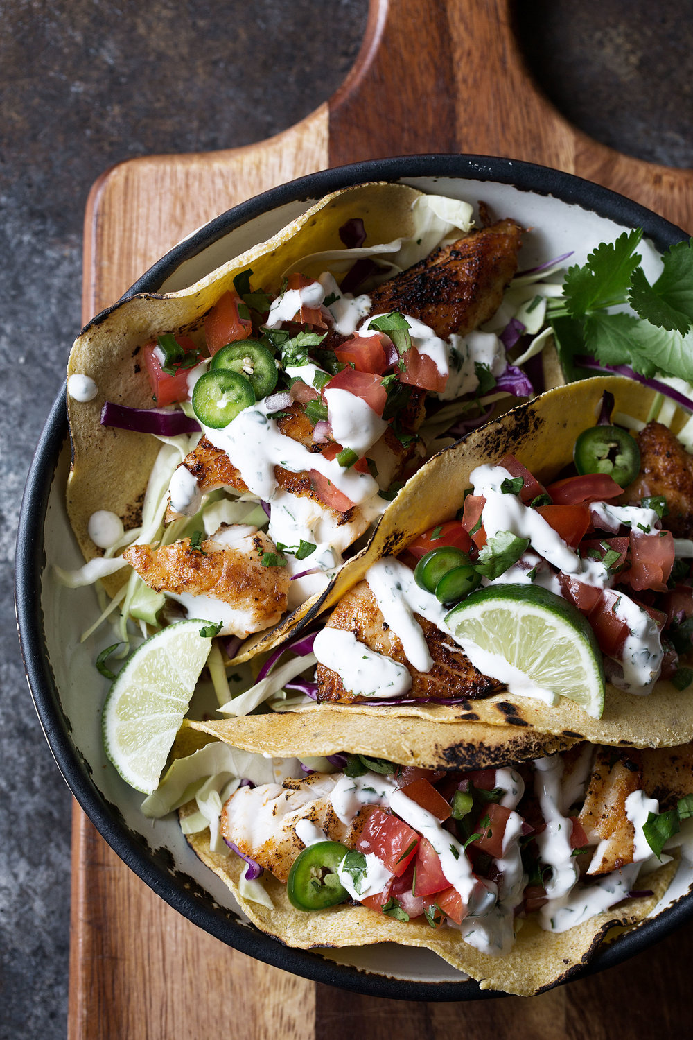 fish tacos with cilantro lime sauce