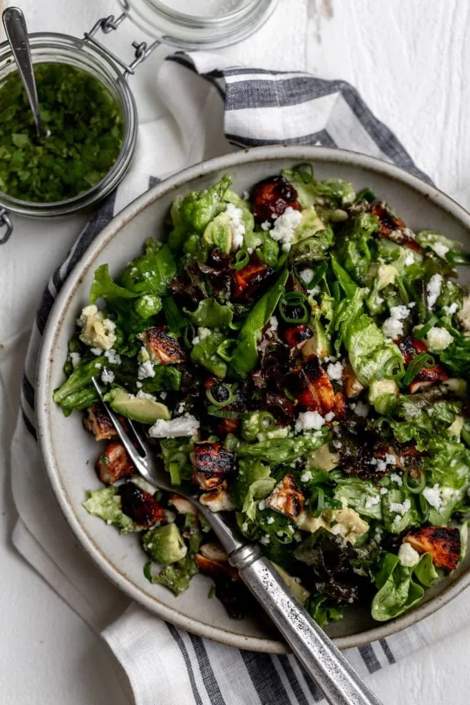 Chipotle BBQ Chicken Salad with Cilantro Lime Dressing for Summer at the Farmer’s Market