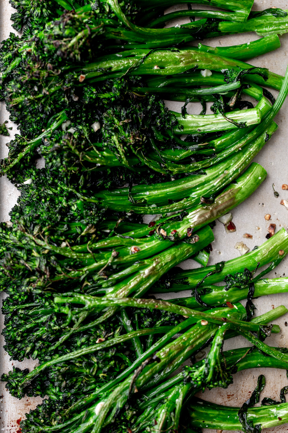 broccolini with garlic and red wine vinegar from cooking with cocktail rings closeup