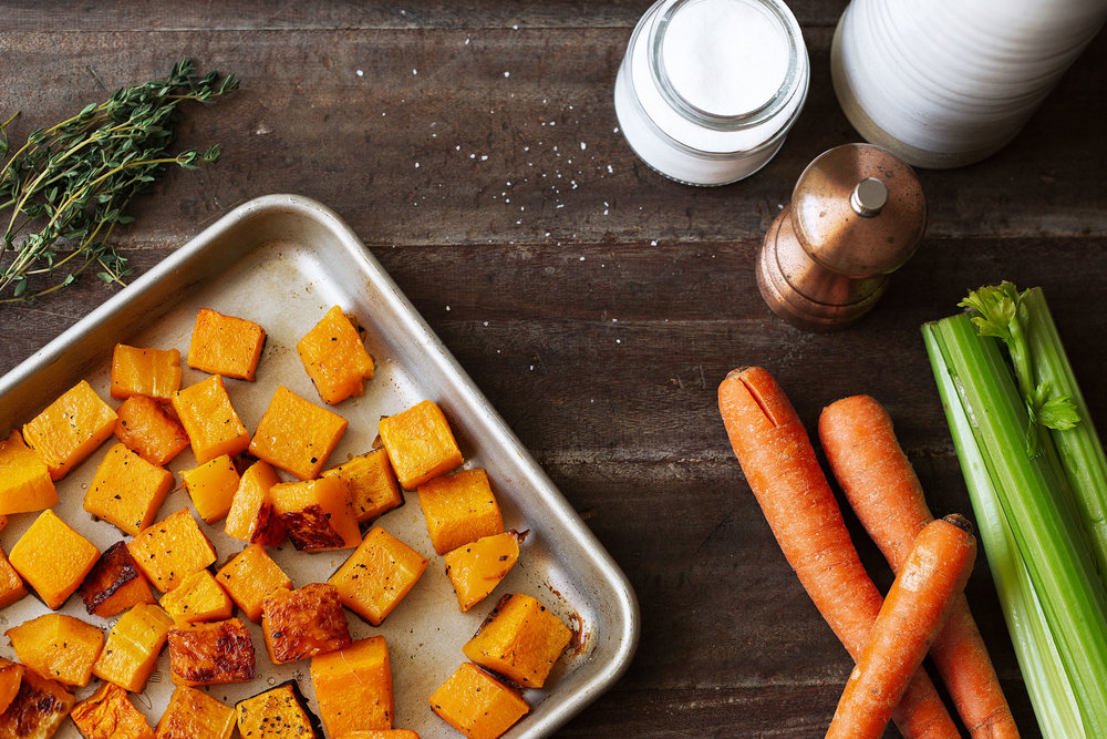 roasted butternut squash soup ingredients celery and carrots