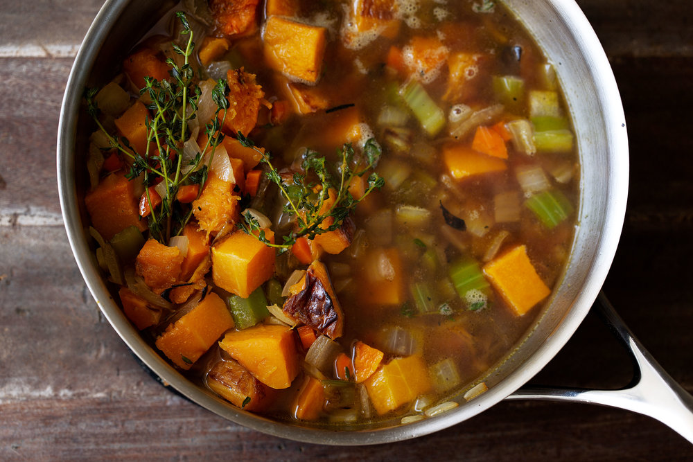 Butternut Squash Soup with Maple Cream simmered pot