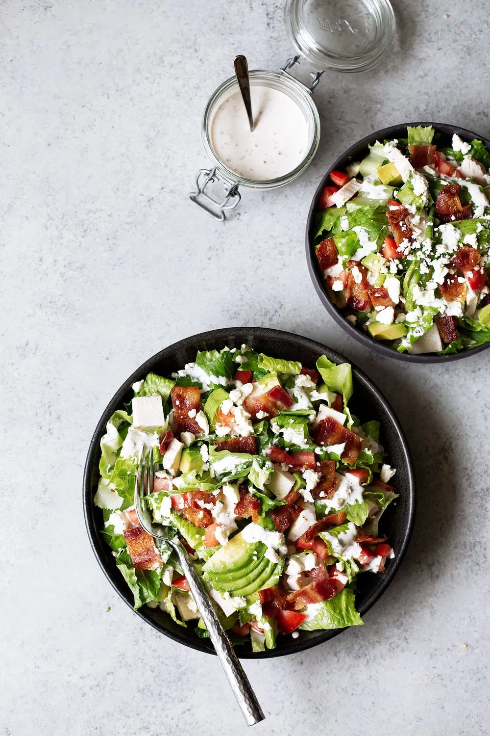BLT salad recipe with bacon diced tomato feta cheese avocado and turkey