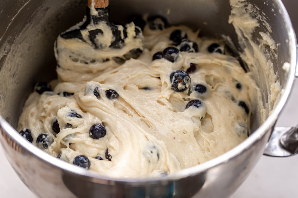 Blueberry lemon curd muffins with streusel batter