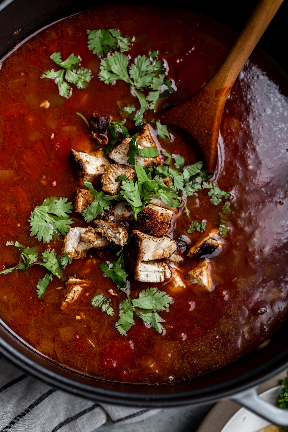 Chicken Tortilla Soup in pot