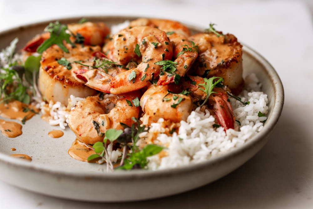 creamy seafood sauce over shrimp and scallops recipe 