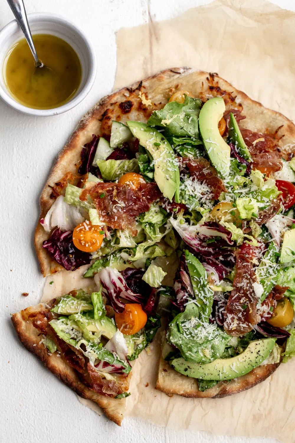 California salad pizza with avocado recipe from cooking with cocktail rings